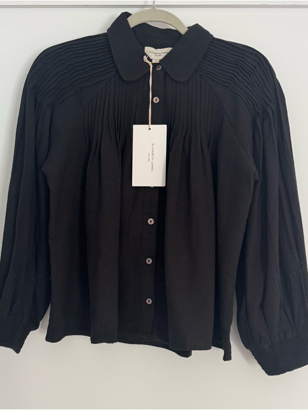 Elizabeth and James Black Pintuck Button-Front Blouse
